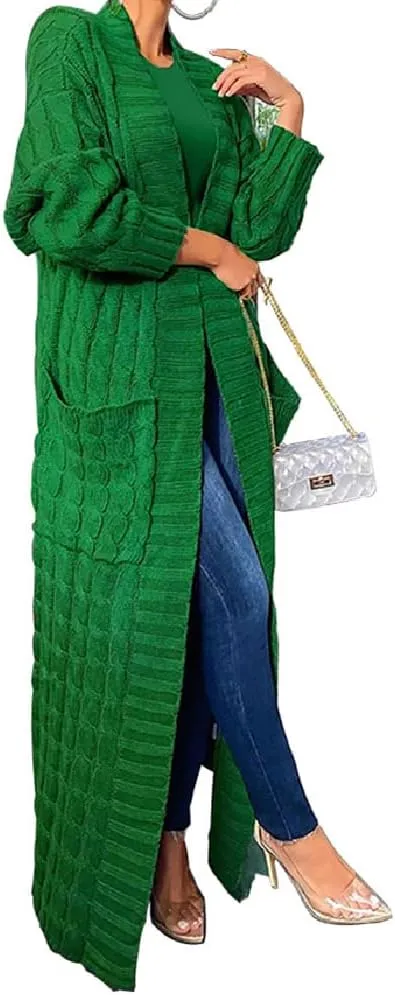 A ADILACA Women's Thin Type Stylish Cable Knit Cardigan with 2-Pockets, Women's Extra Long Ankle Length Sweater