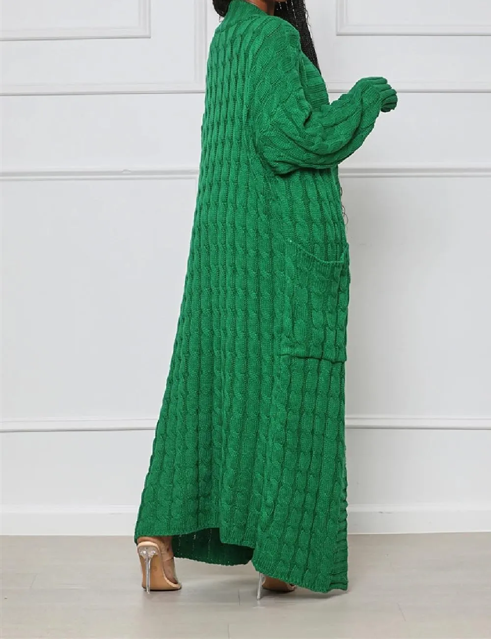 A ADILACA Women's Thin Type Stylish Cable Knit Cardigan with 2-Pockets, Women's Extra Long Ankle Length Sweater