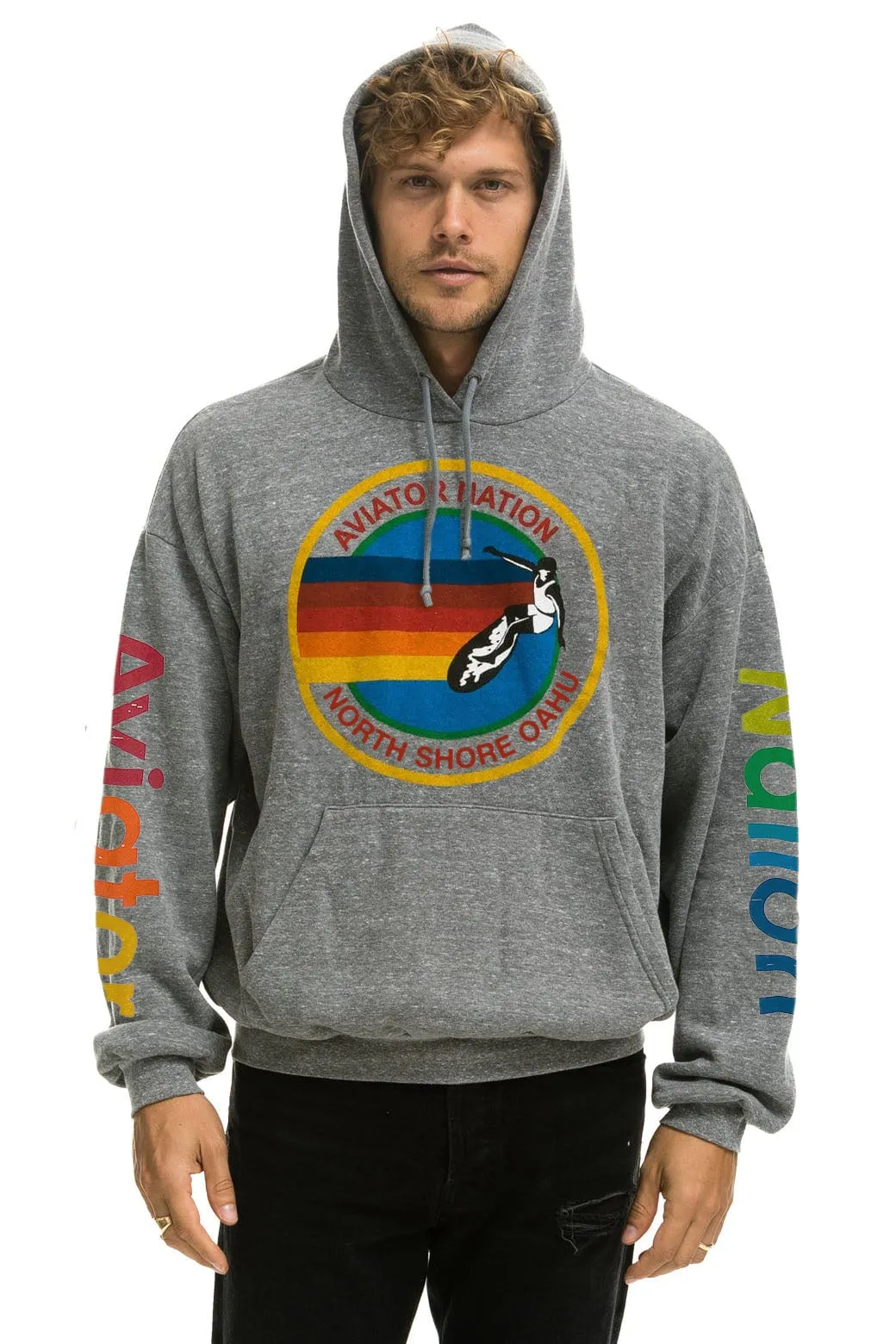 AVIATOR NATION NORTH SHORE RELAXED PULLOVER HOODIE - HEATHER GREY