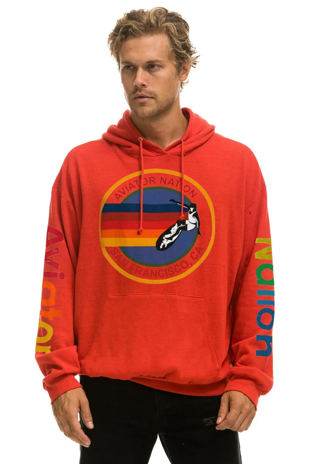 AVIATOR NATION SAN FRANCISCO RELAXED PULLOVER HOODIE - RED