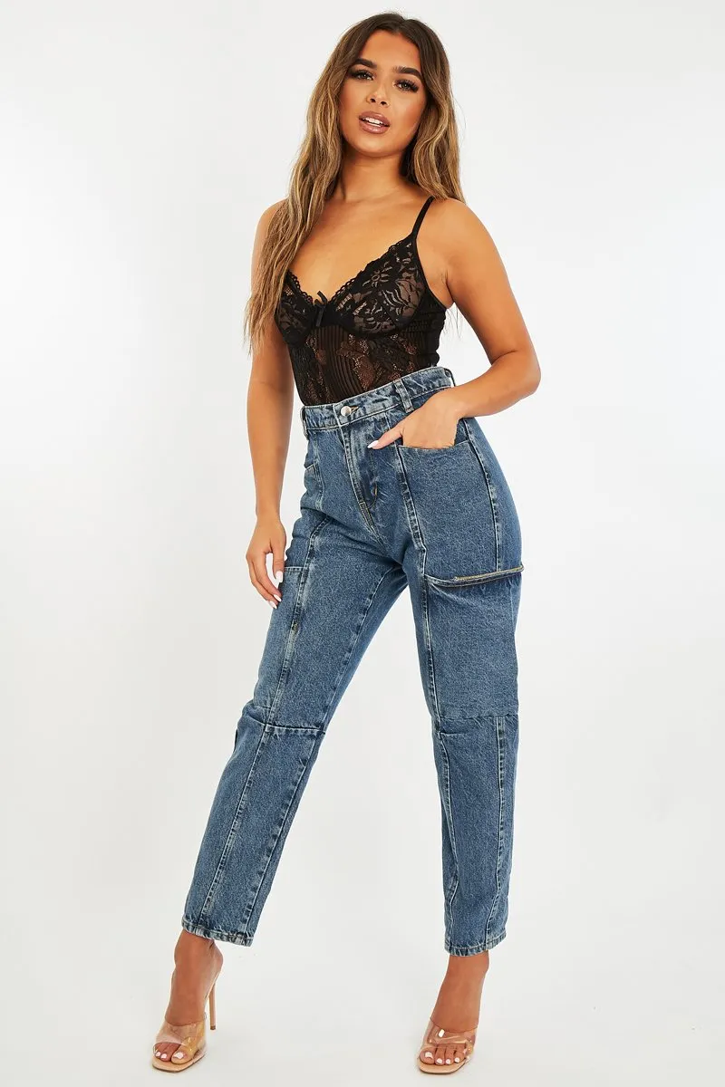 Black Lace Corset Cup Bodysuit - Layne