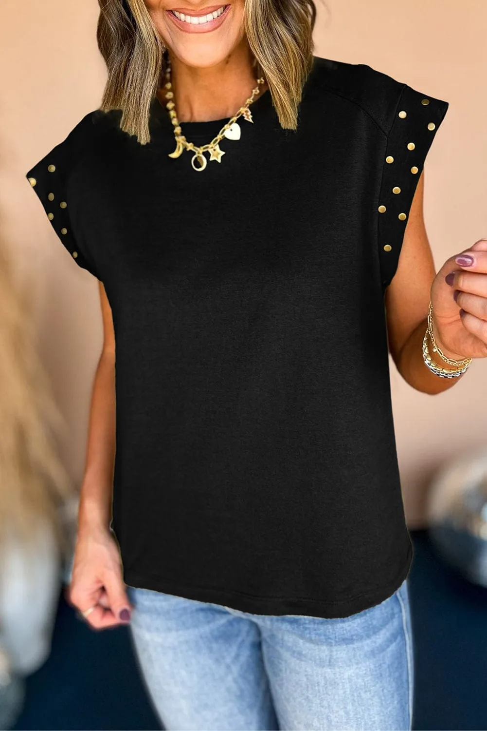 Black Studded Short Sleeve T-Shirt