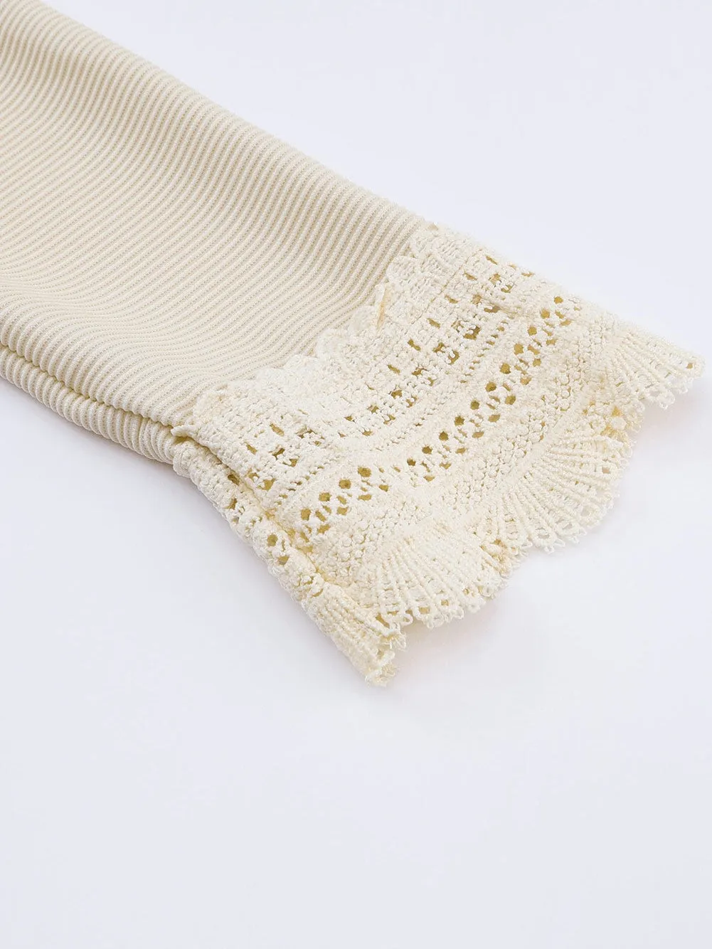 Blouse with Lace Trim and Ribbed Texture