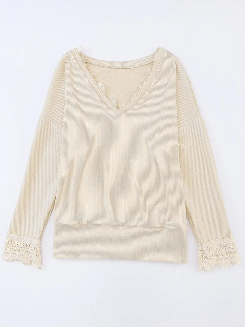 Blouse with Lace Trim and Ribbed Texture
