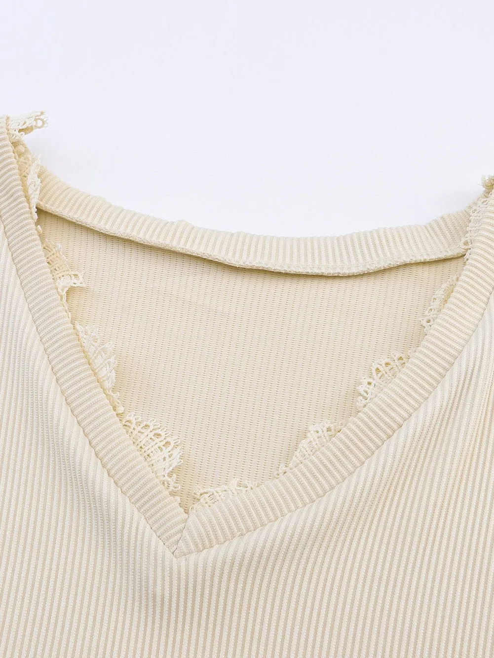 Blouse with Lace Trim and Ribbed Texture