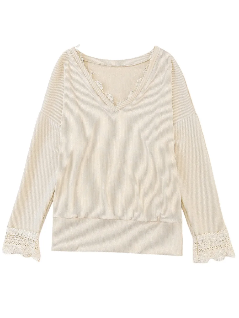 Blouse with Lace Trim and Ribbed Texture