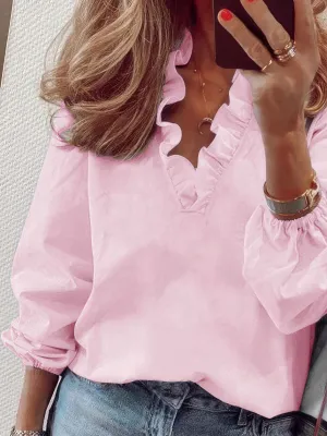 Blouse with Lace Trim and Ribbed Texture
