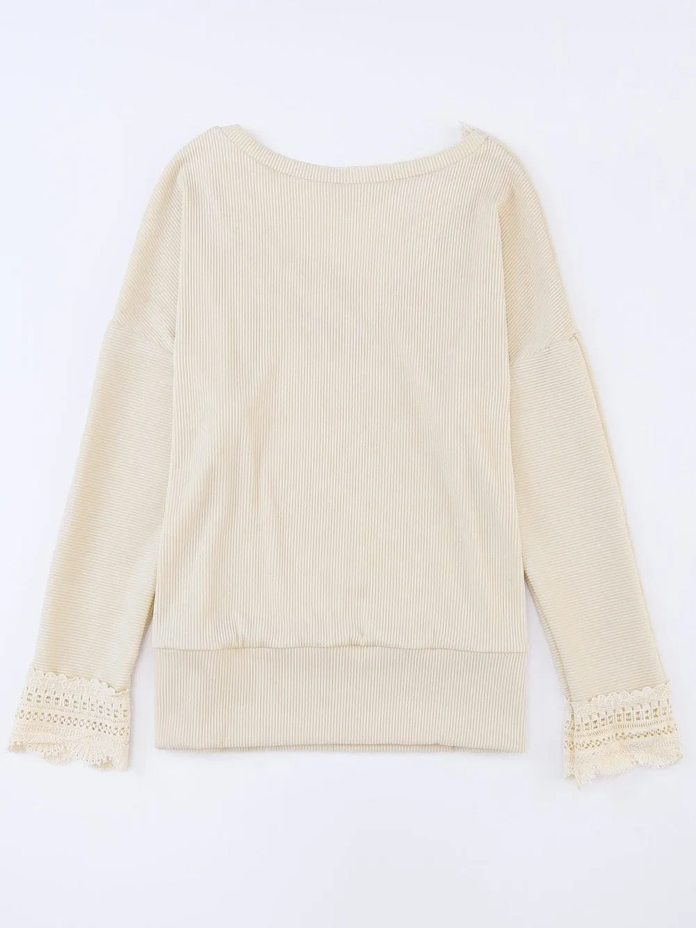 Blouse with Lace Trim and Ribbed Texture