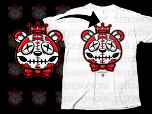 Bold Red Crowned Bear with Stitches Graphic Png Digital Download
