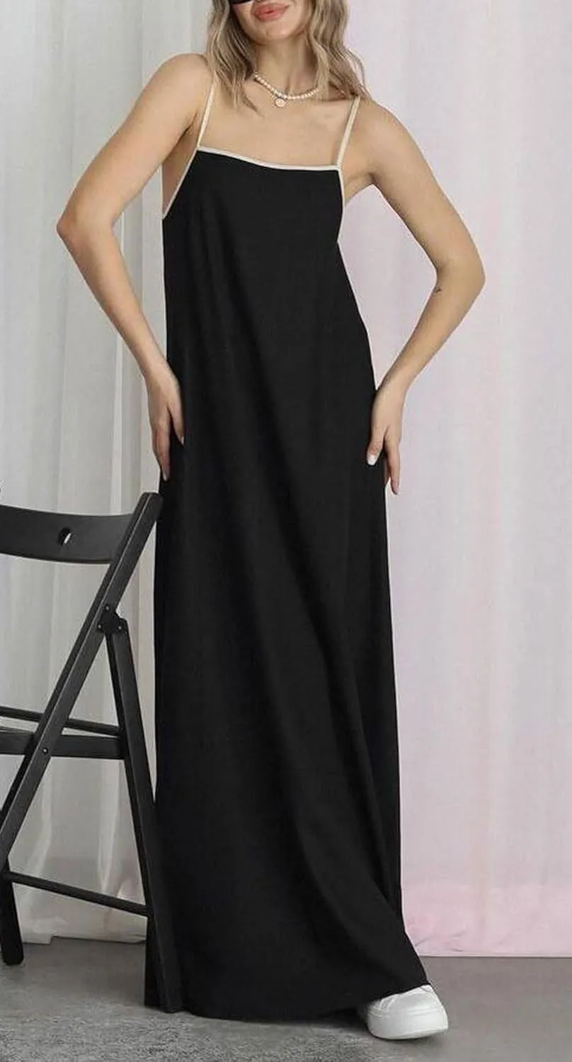CHARTOU Women Summer Spaghetti Straps Linen Sleeveless Maxi Long Flowy Dress