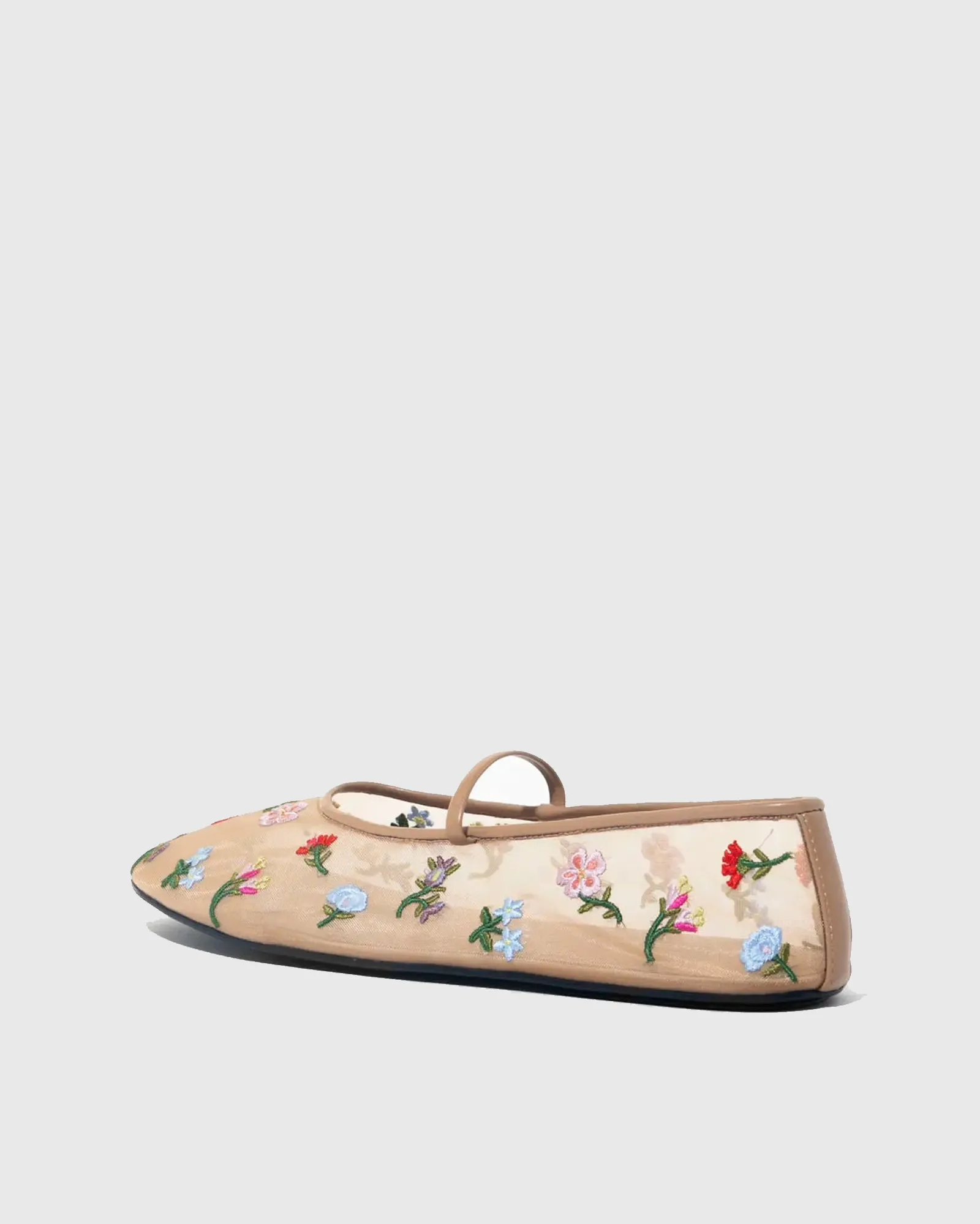 Clementina Embroidery Mesh Ballet Flats In Brown