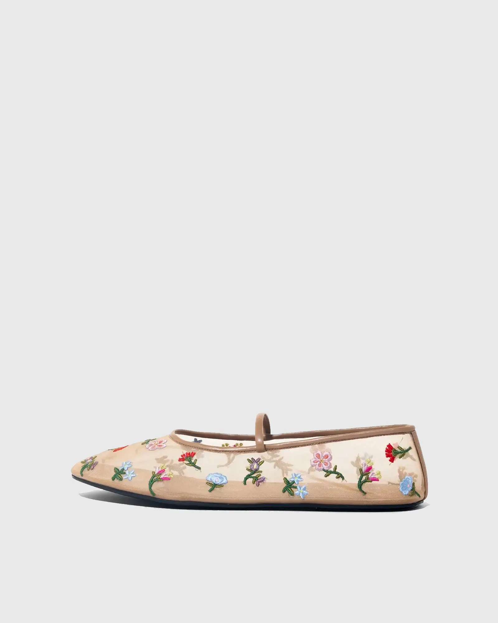 Clementina Embroidery Mesh Ballet Flats In Brown
