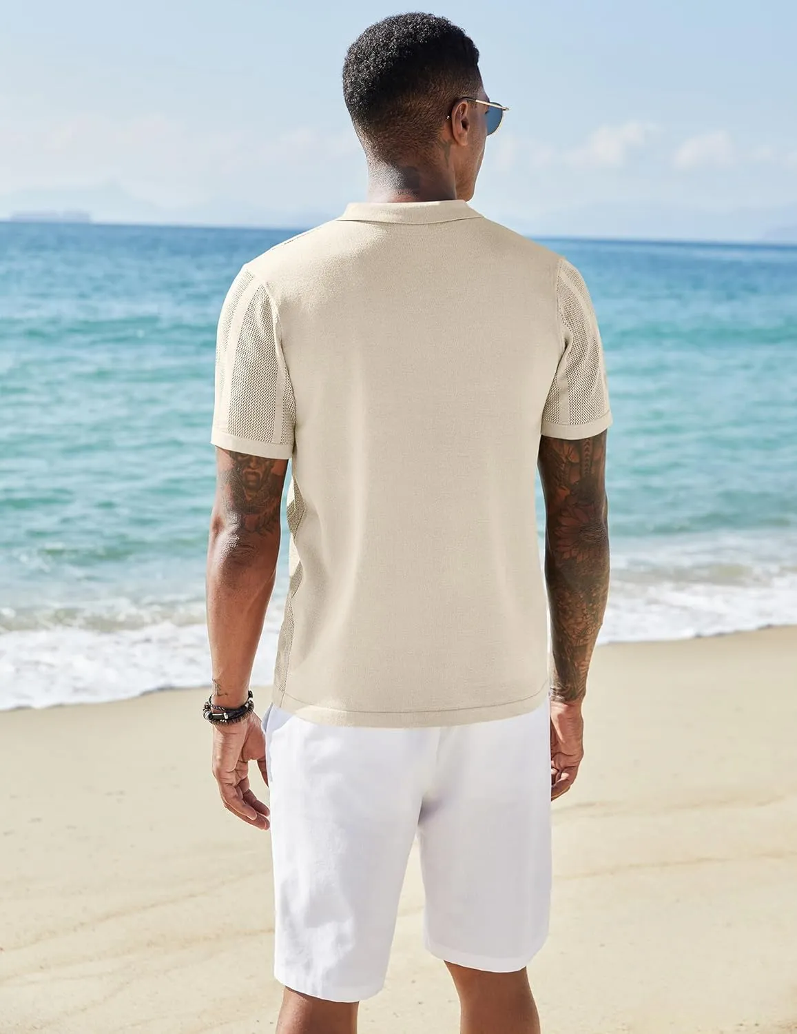 COOFANDY Men's Knit Shirts Short Sleeve Button Down Polo Shirt Vintage Casual Beach Shirt Summer Tops