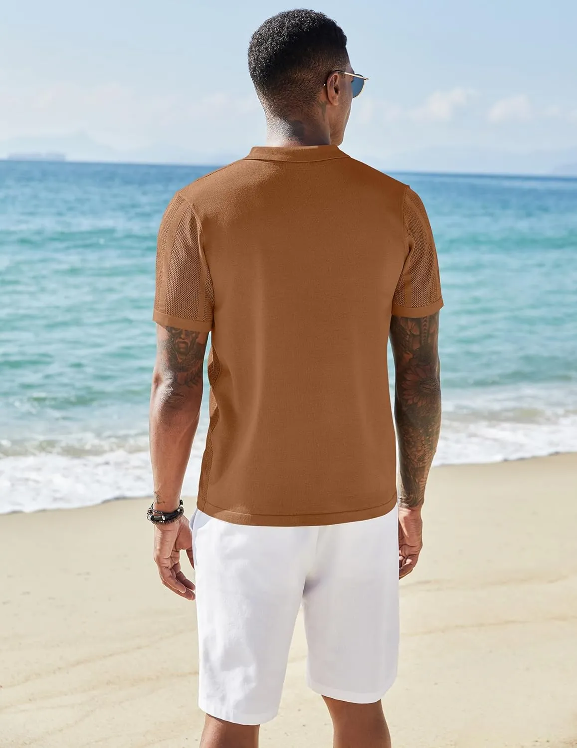 COOFANDY Men's Knit Shirts Short Sleeve Button Down Polo Shirt Vintage Casual Beach Shirt Summer Tops
