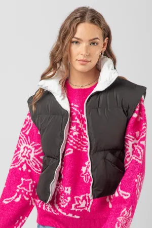 Cropped Puffer Vest in Black