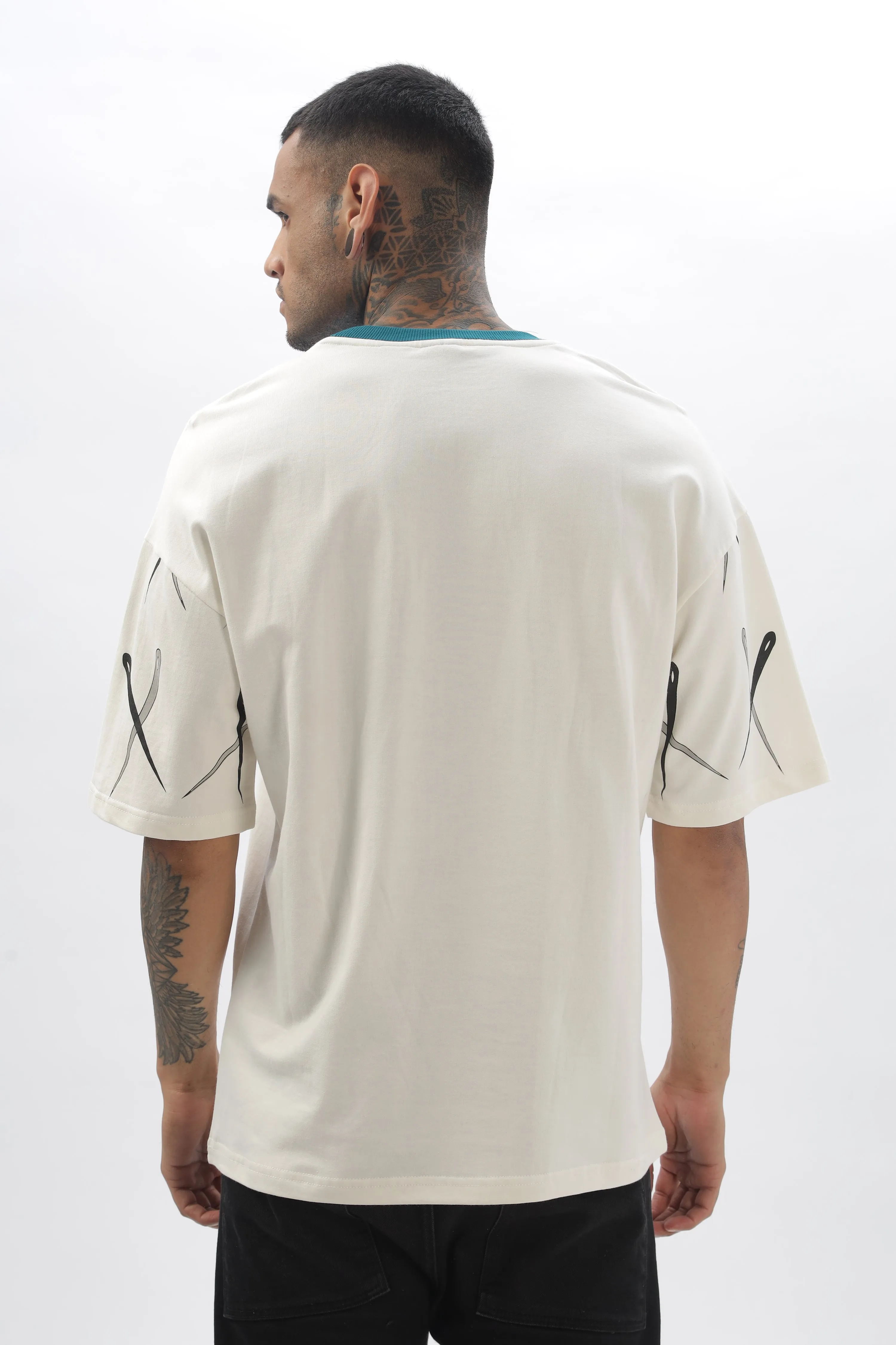 CrossBlock Peacock Green & Cream Dropshoulder Tee