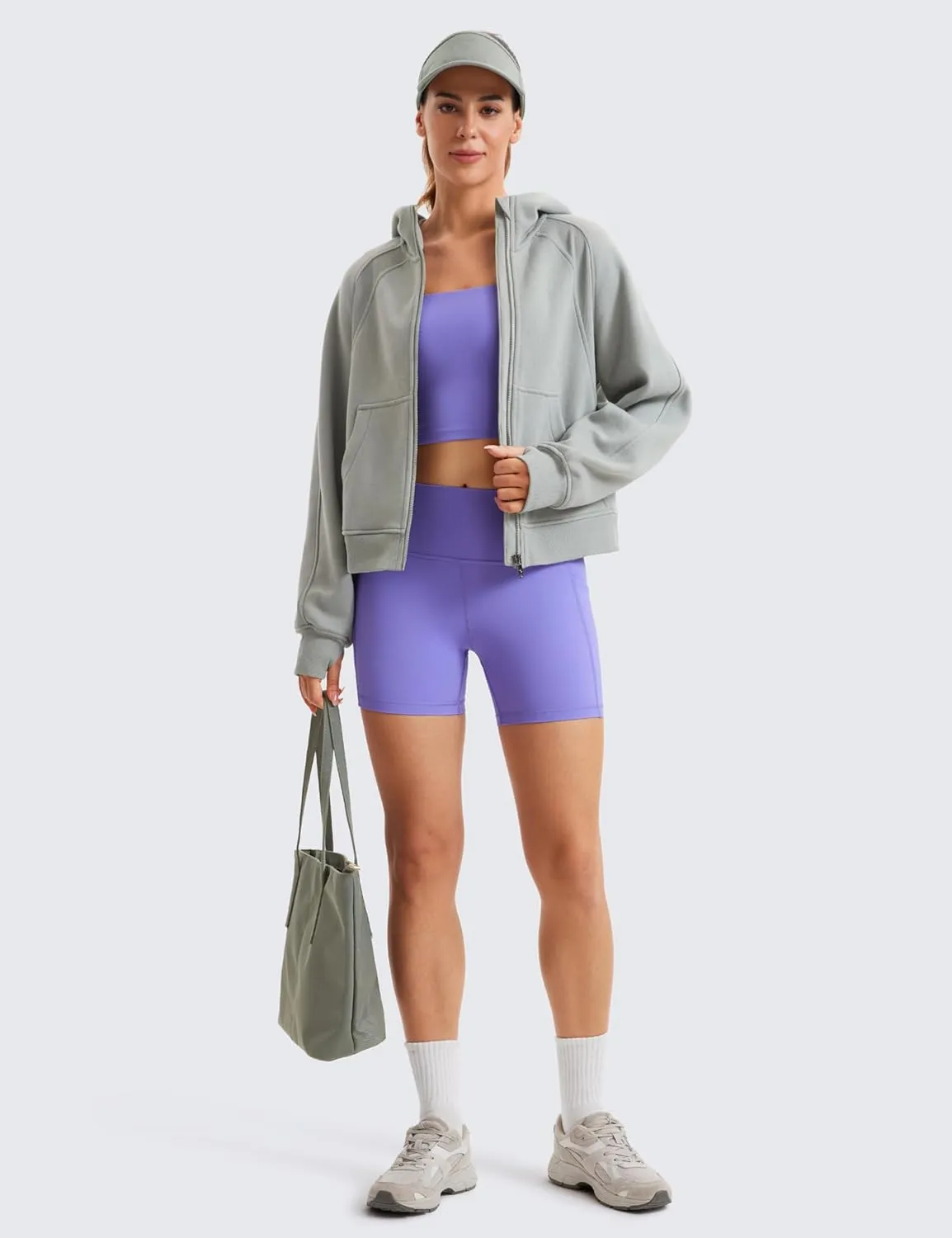 CRZ YOGA Womens Fleece Lined Full Zip Hoodies Oversized Long Sleeve Casual Workout Hooded Sweatshirt with Thumb Holes