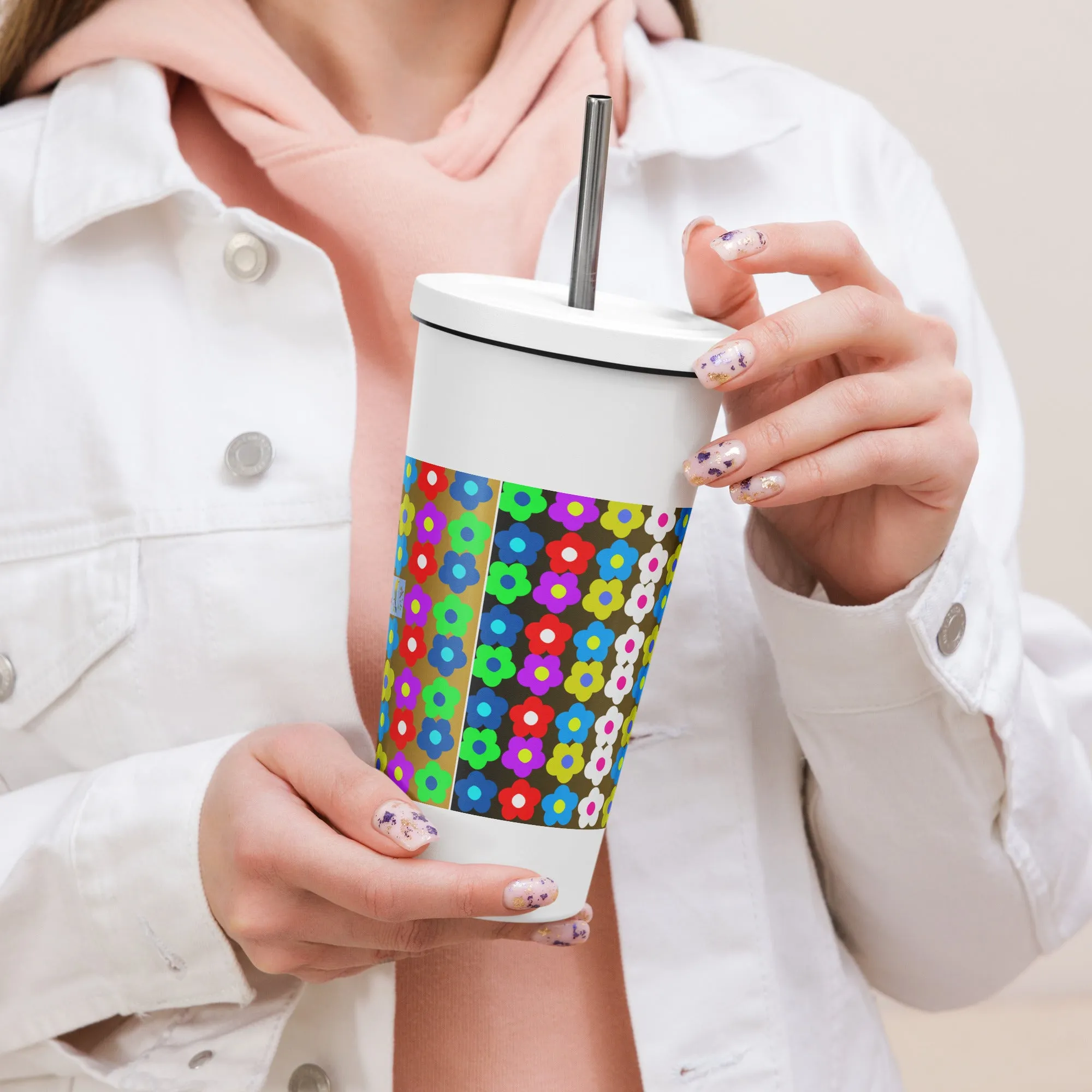Cute Impasto Daisy flowers,  Calmness Designs  Insulated tumbler with a straw