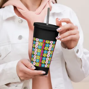 Cute Impasto Daisy flowers,  Calmness Designs  Insulated tumbler with a straw