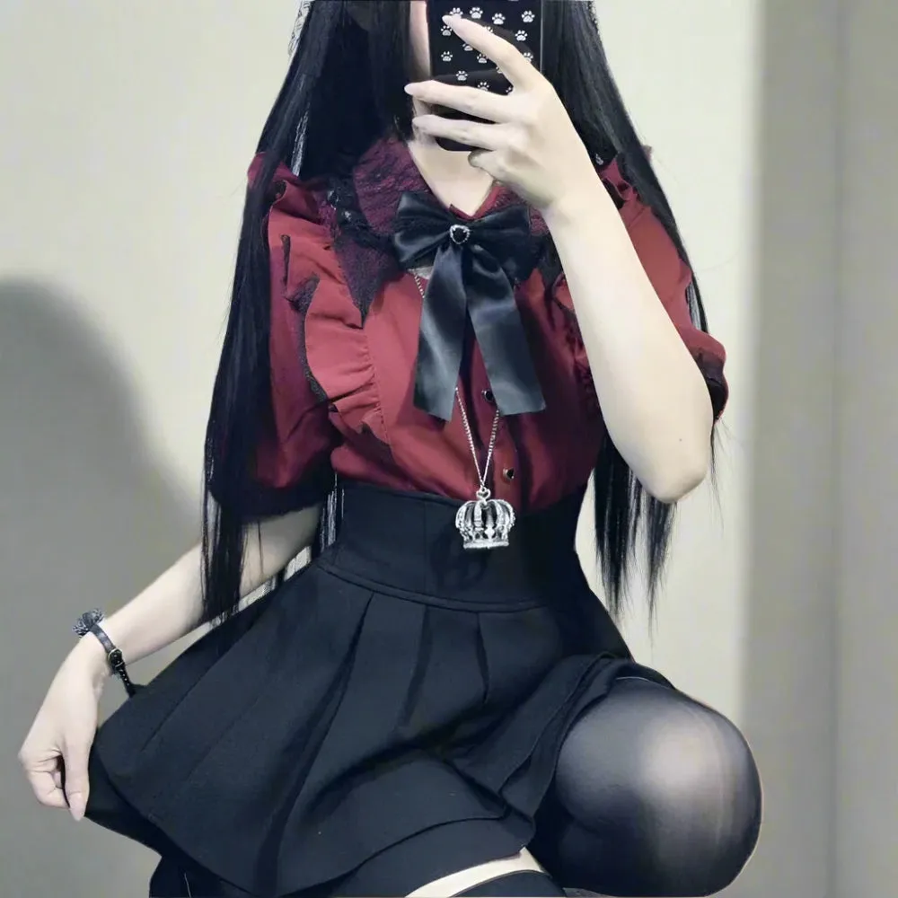 Cute Jirai Kei Lace Blouse - Perfect for Dark Academia Style