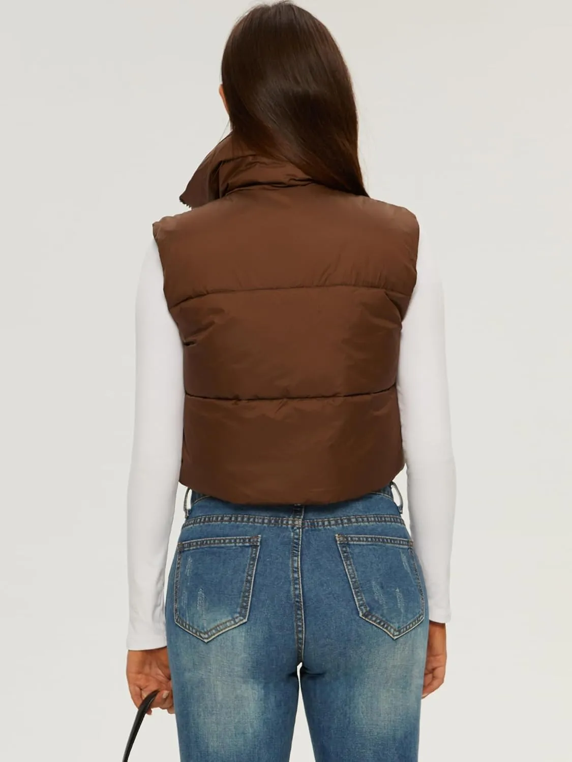 ELLEVEN Women's Cropped Puffer Vest with Pockets, High Stand Collar Crop Outerwear Lightweight Padded Gilet