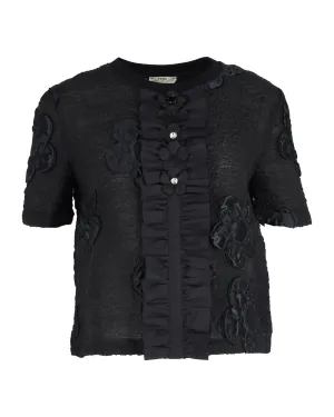 Fendi Embroidered Flower Blouse in Black Wool