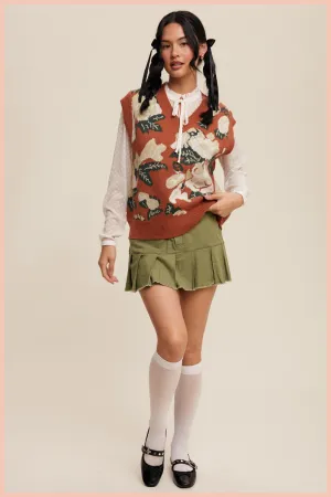 Floral Pattern V-Neck Knit Sweater Vest