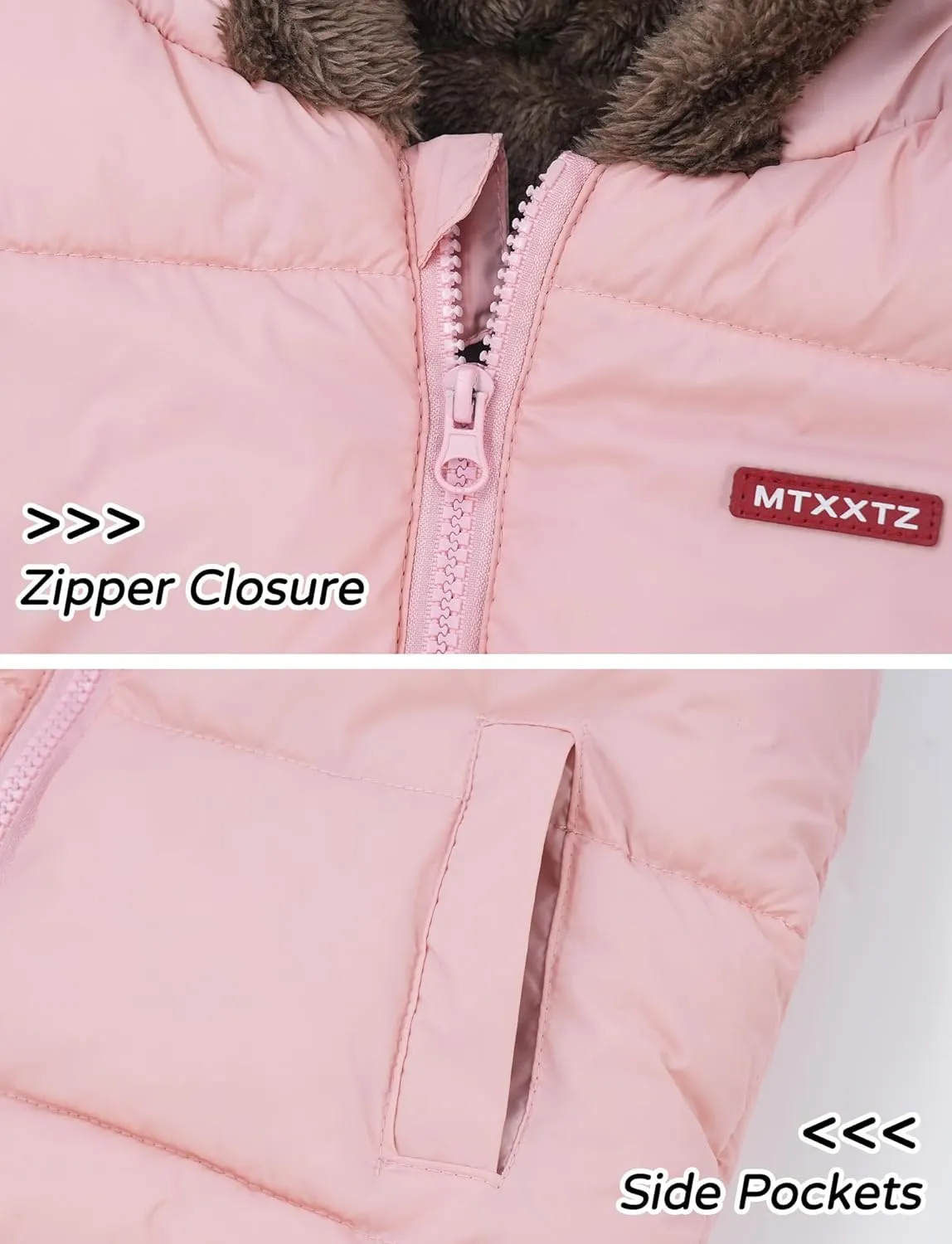 Happy Cherry Toddler Kids Puffer Hooded Vest Down Fleece Lined Jacket Windproof Coat for Winter Fall Spring