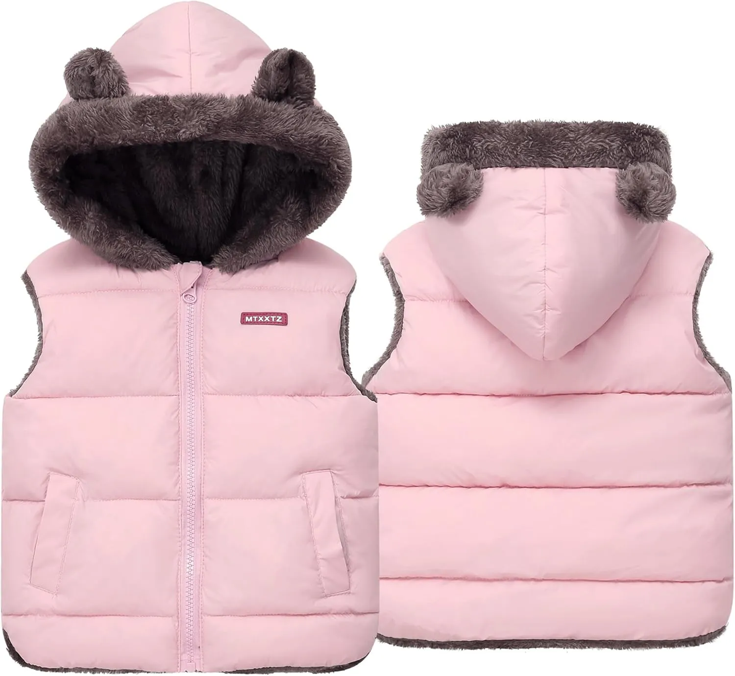 Happy Cherry Toddler Kids Puffer Hooded Vest Down Fleece Lined Jacket Windproof Coat for Winter Fall Spring