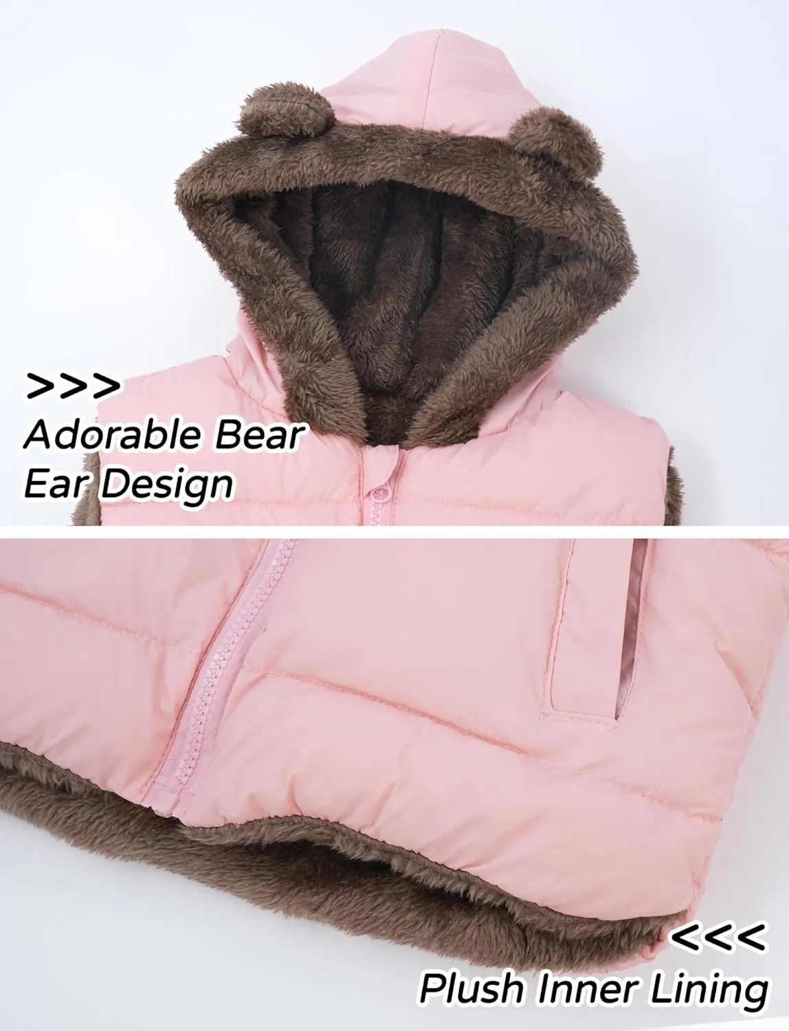 Happy Cherry Toddler Kids Puffer Hooded Vest Down Fleece Lined Jacket Windproof Coat for Winter Fall Spring