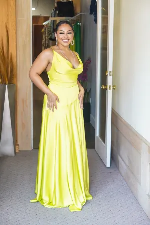 Its Dreamy Long Satin Slit Dress (Lime)