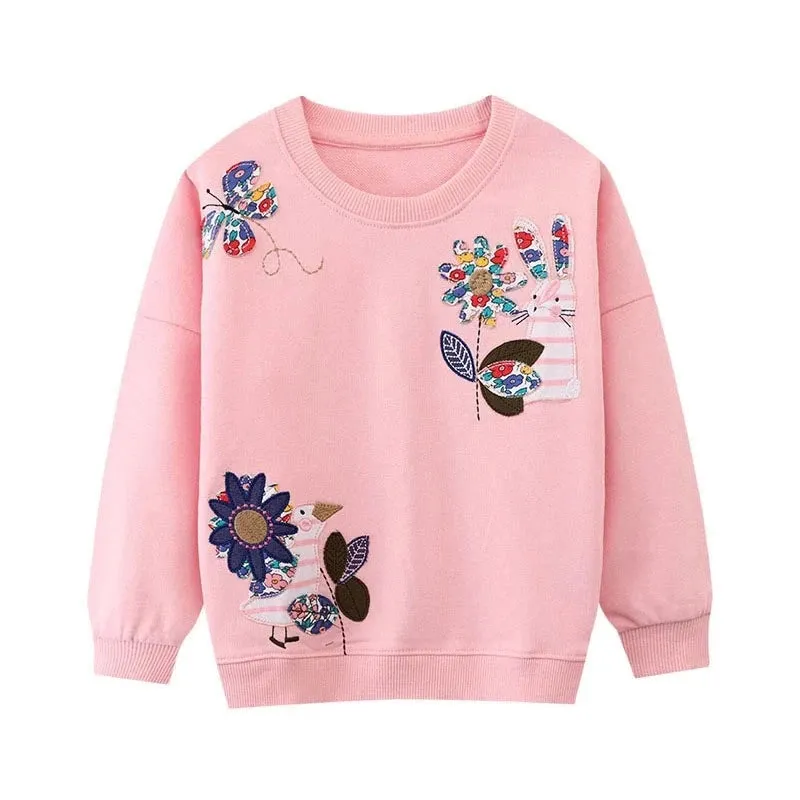 Kids Girls Flowers Birds Embroidery Casual Outerwear