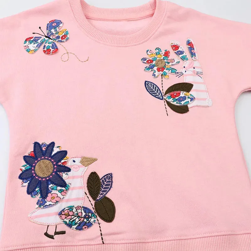 Kids Girls Flowers Birds Embroidery Casual Outerwear