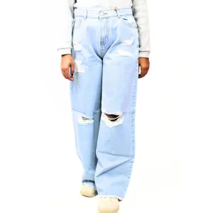 Ladies ripped denim flapper pant