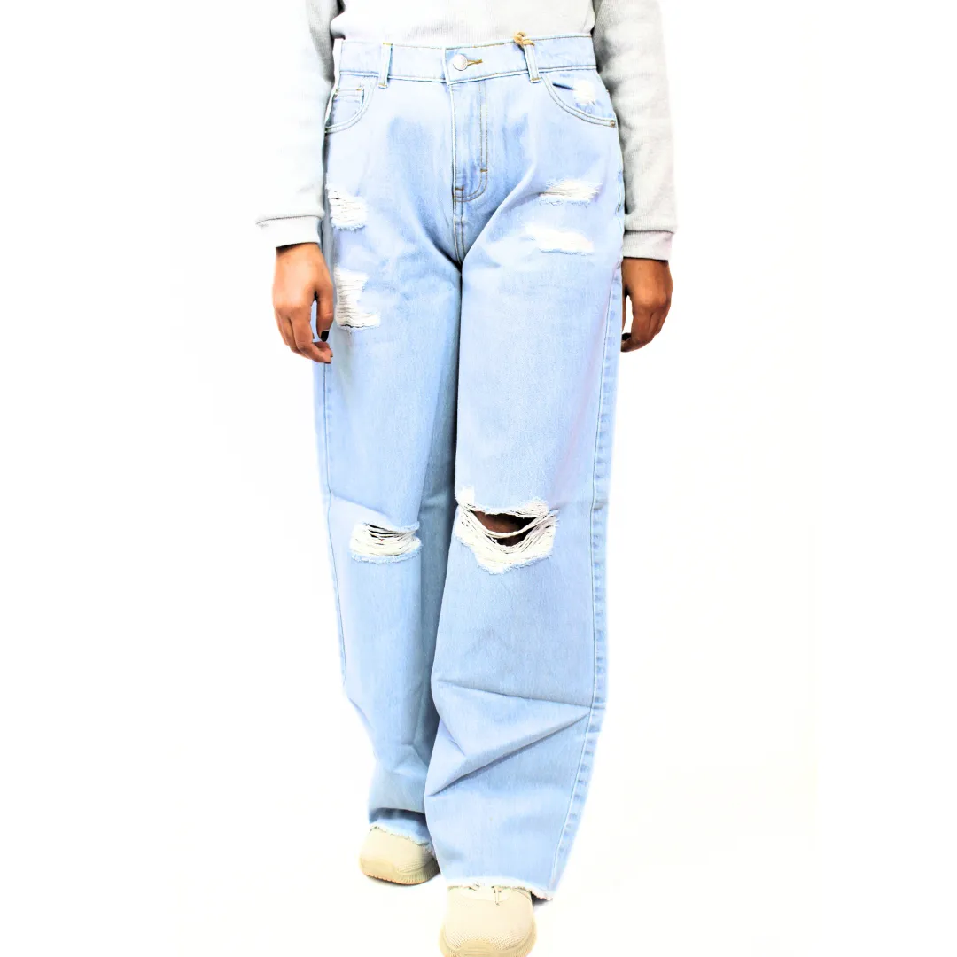 Ladies ripped denim flapper pant