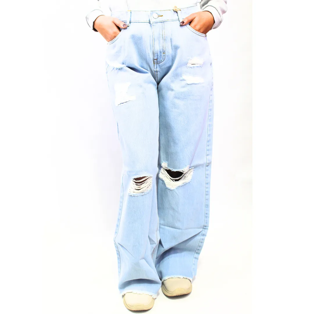Ladies ripped denim flapper pant