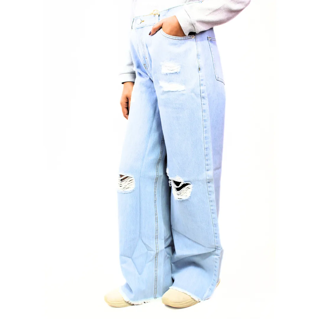 Ladies ripped denim flapper pant