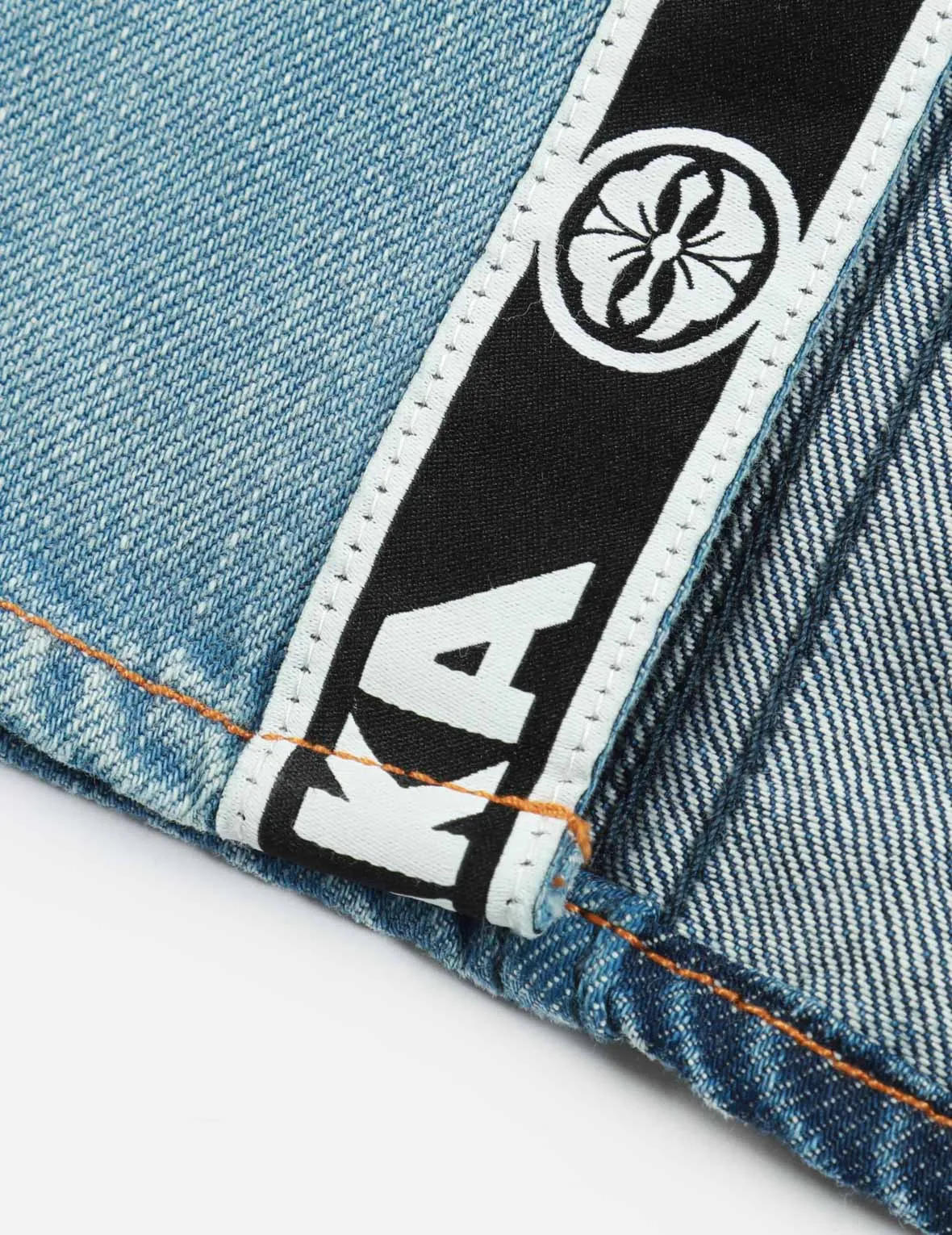 Logo Print and Appliqué Half & Half Denim Shirt