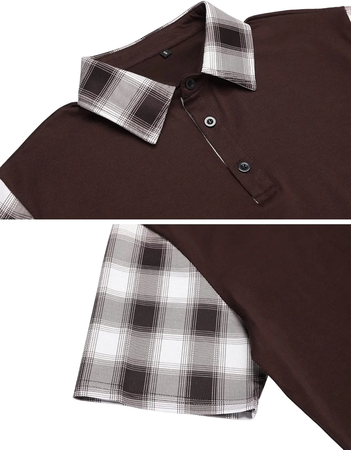 Men's Casual Short Sleeve Polo Shirt Classic Plaid Collar Slim Fit T-Shirt