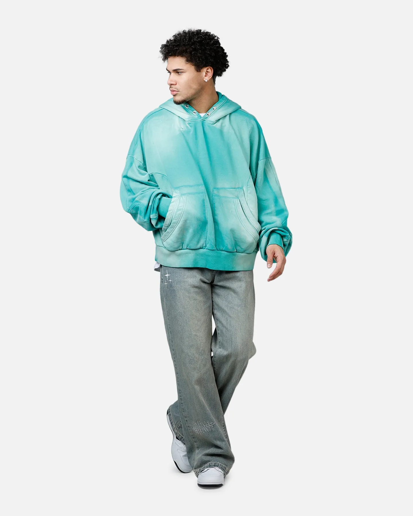 MNML Double Pouch Sprayed Hoodie Green