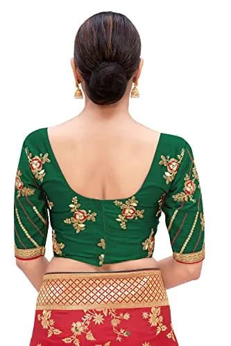 Monjolika Fashion Women's Banarasi Silk Blend Zari Woven Work With Tussles Saree and Embroidered Work Blouse Piece (37769 color) (Red)