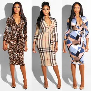 Multicolor zipper Neck Party  Bodycon Dress