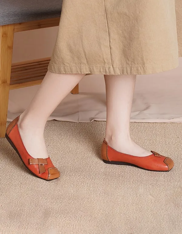 Retro Leather Stitching Comfortable Slip-on Flats