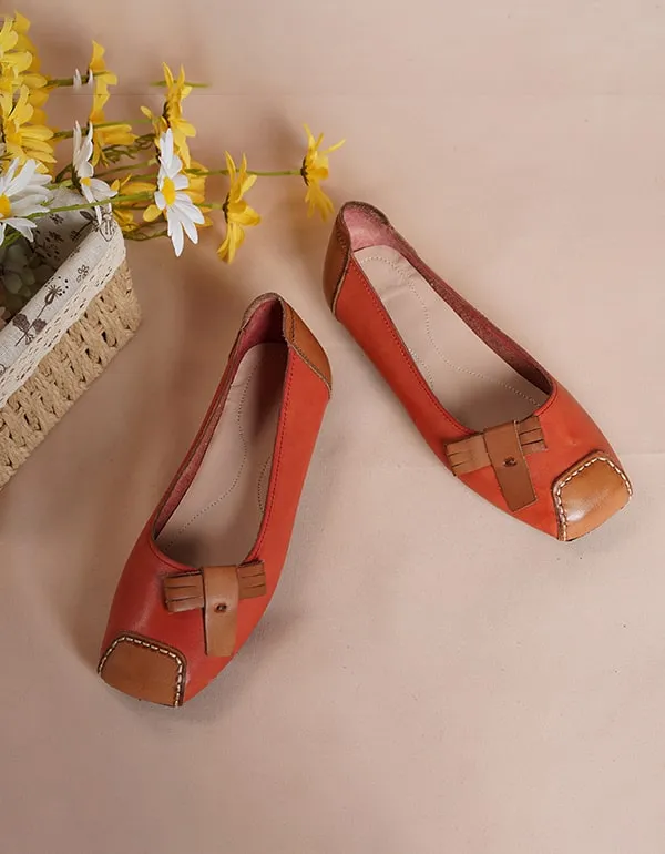 Retro Leather Stitching Comfortable Slip-on Flats