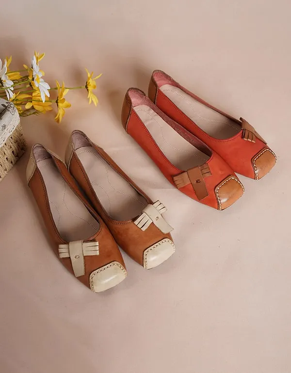 Retro Leather Stitching Comfortable Slip-on Flats