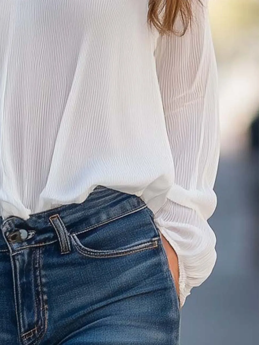 Ribbed Textured Chiffon Blouse