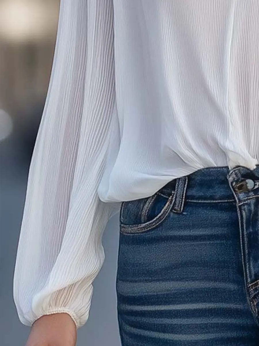 Ribbed Textured Chiffon Blouse