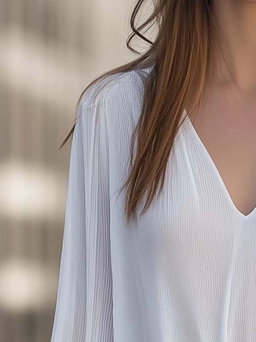 Ribbed Textured Chiffon Blouse