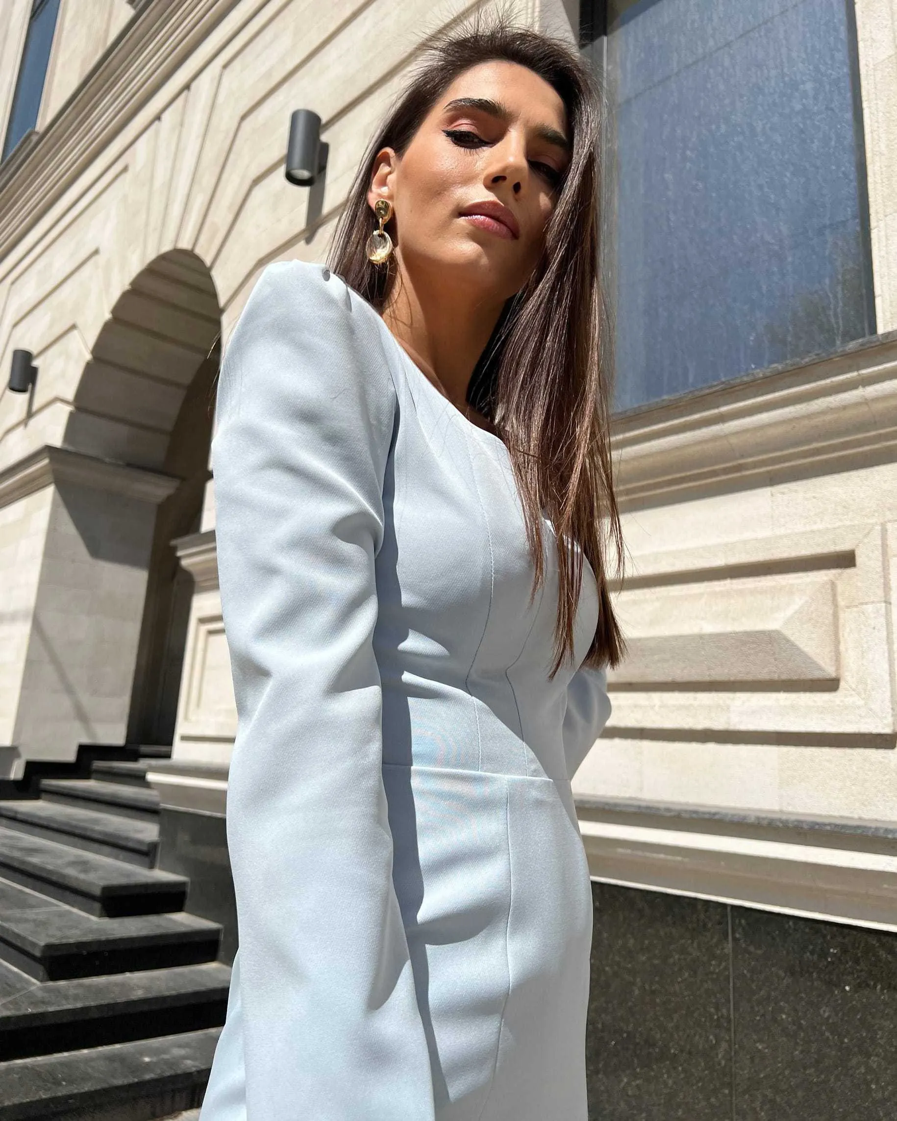 Rochie eleganta albastra cu maneci lungi