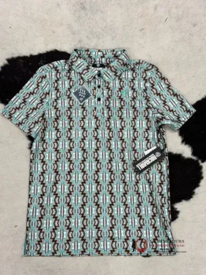 ROCK&ROLL MENS TAUPE PRINTED AZTEC POLO SHORT SLEEVE SHIRT
